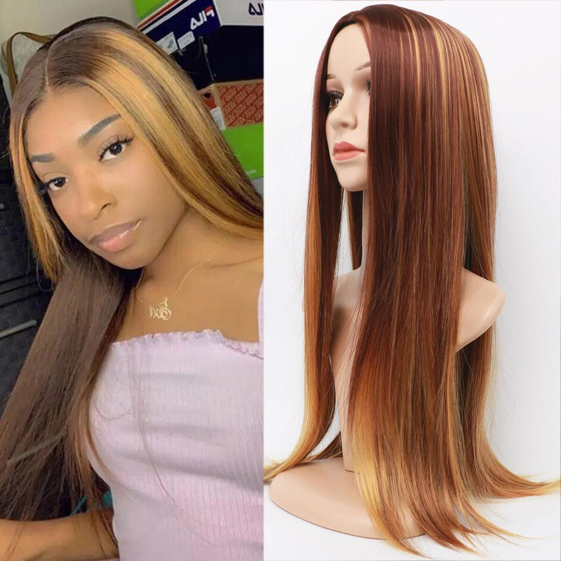 Women Fashion Ombre Brown Human Hair Wigs Brazilian Full Long Straight Front Wi~