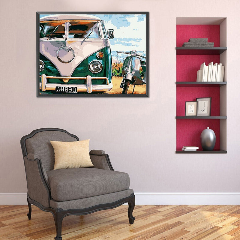 Bus Motorcycle Oil Paint By Numbers Kits DIY Handpainted on Canvas Wall Pictures