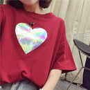 Cozy Women Fashion Love Heart Print Tops Summer Round Neck Half Sleeve T-shirts