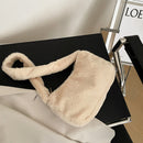 Retro Solid Color Underarm Bag Portable Women Plush Top-handle Pouch Party Purse