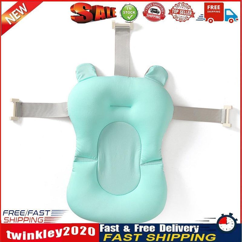 Cartoon Portable Soft Baby Shower Bath Pad Mat Adjustable Bath Rack (Blue) Newly