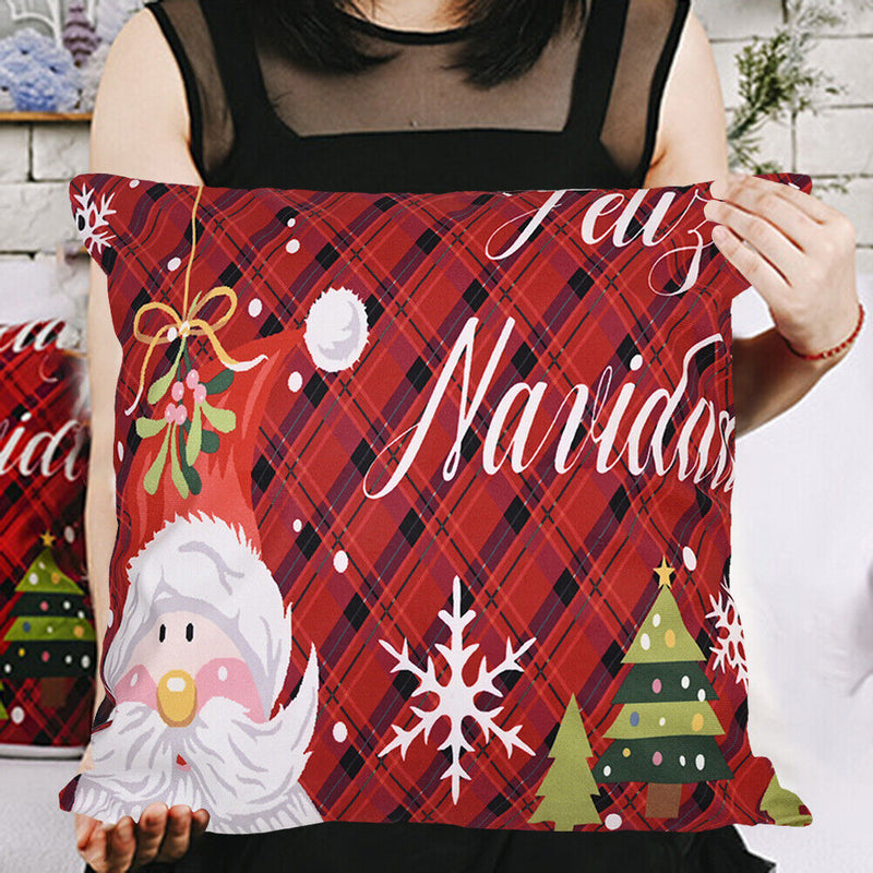 Merry Christmas Retro Print Pillowcase Throw Pillow Case Home Ornaments Gift