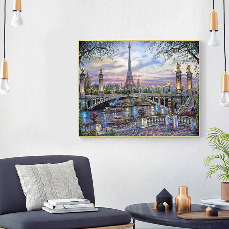 Canvas Paint By Numbers City Tower Oil Hand Painted Drawing Kit Home Decor