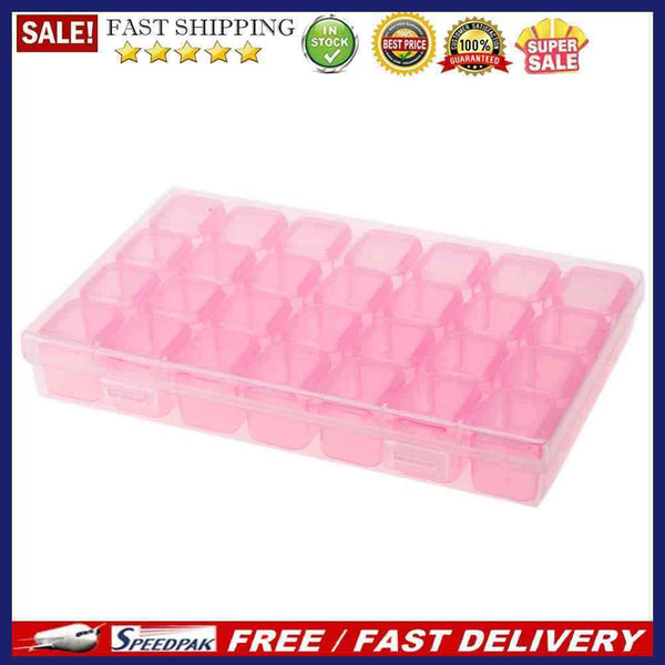 28 Slots Storage Box Nail Art Rhinestone Jewelry Display Case (Pink)