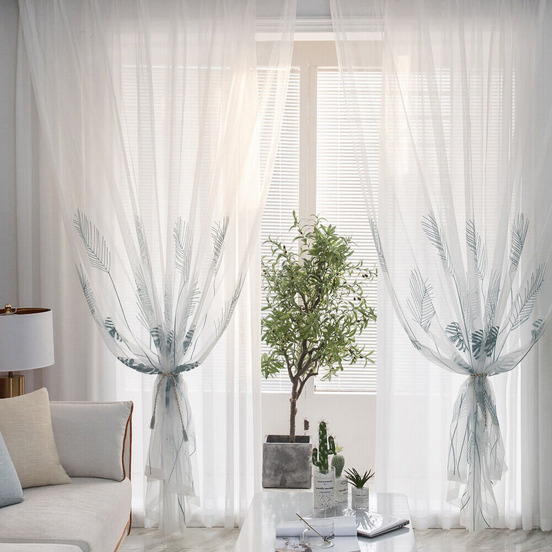 1pc Modern Palm Leaf Windows Tulle Curtains Living Bedroom Screening Yarn Dra