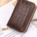 Women PU Leather Crocodile Wallet Business Zipper Holder Handbag (Coffee)