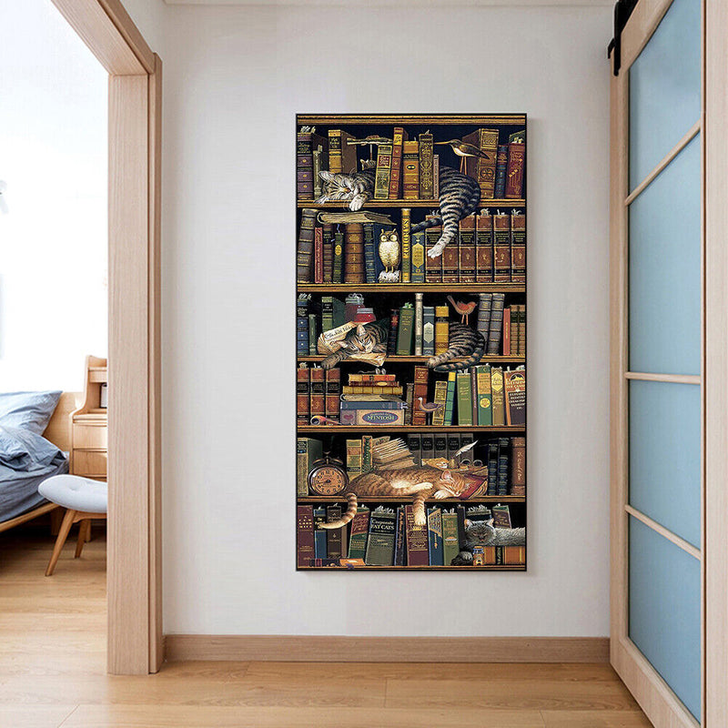 Frameless Oil Paint By Numbers DIY Bookshelf Cat Picture Craft Kit for Home