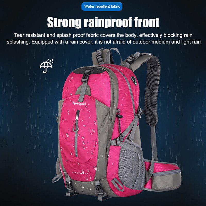40L Waterproof Travel Cycling Camping Backpack with Rain Cover (Rose Red) Newly