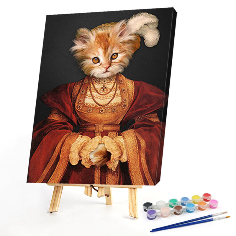 Dame Cat Oil Paint By Numbers Kit DIY Frameless Drawing for Adults Home Decor