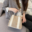 Fashion Women Vacation Contrast Color Woven Large Tote Shoulder Shopping Bags