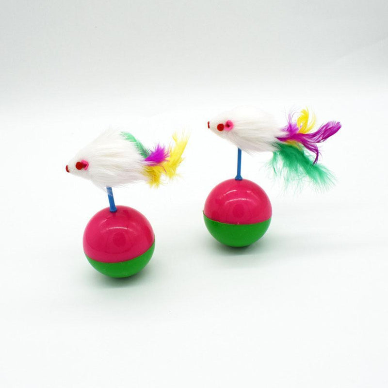 Pet Cat Funny Toys Plush Feather Mouse with Plastic Ball Toys for Kitten Playing