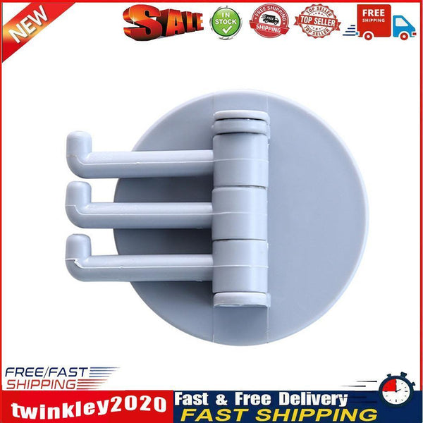 Bathroom Wall Hanging Rotatable 3 Hooks Adhesive Bracket Holder (Grey) Newly