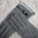 Women Touch Screen Mittens Sheep Wool Winter Bowknot Glove (Gray)