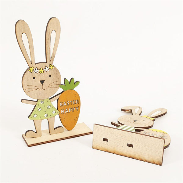 Desktop Ornament Wooden Rabbit Ornaments Bunny Easter pendants Stand