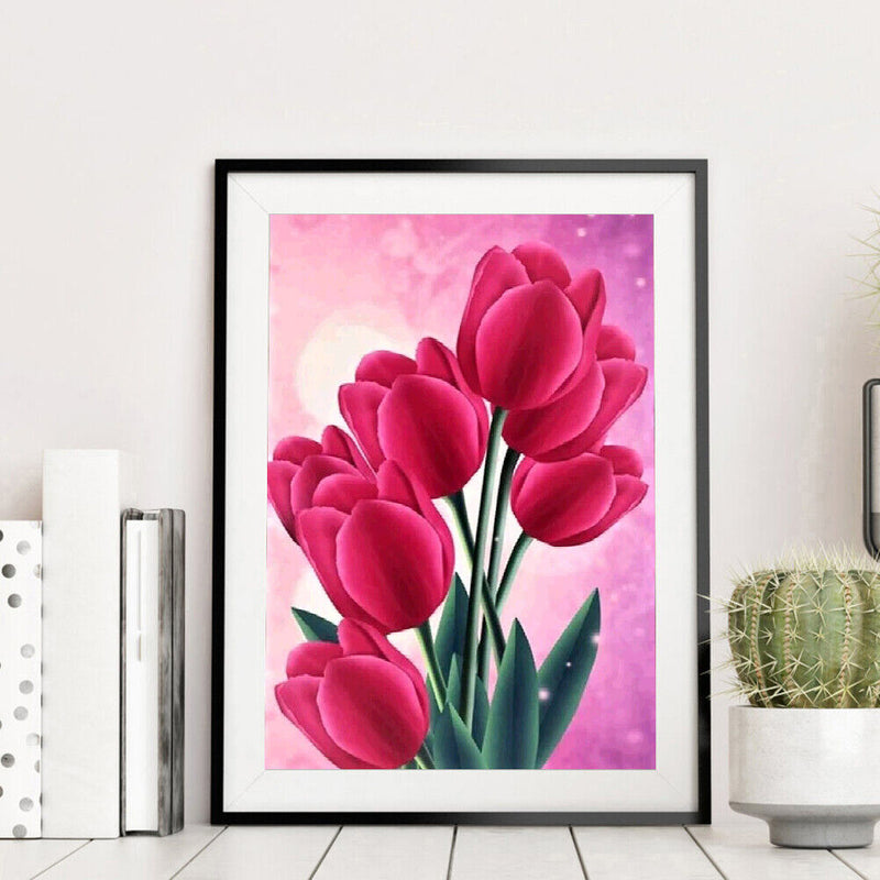 Rhinestone Cross Stitch Flowers Round Diamond Painting Mosaic Kit for DIY Gift