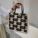 Cotton Linen Totes Cartoon Bear Handbag Large Capacity Shopper Gift Storage Bags