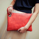 Women PU Leather Clutch Wristlets Purse Wallet Pure Color Handbags Red