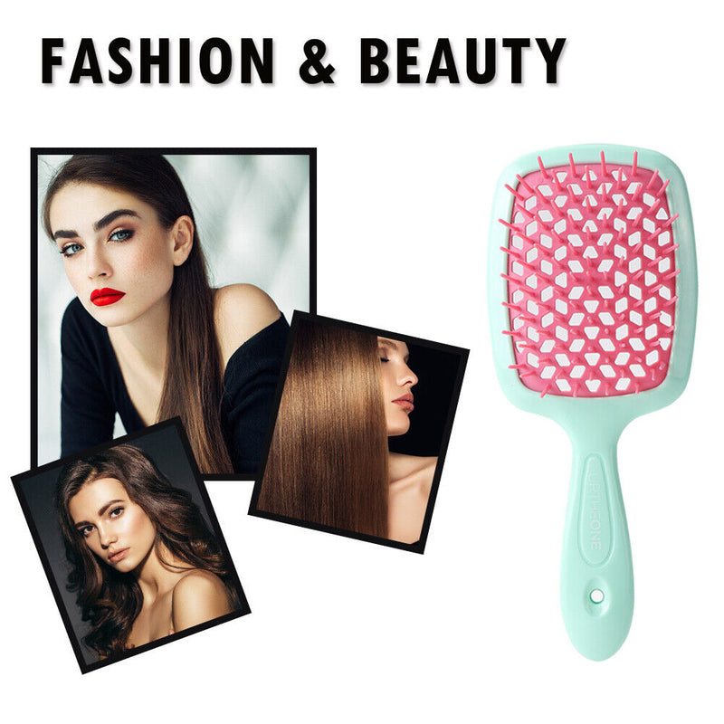 Wide Teeth Air Cushion Comb Scalp Massage Salon Hair Brush (Green pink) Newly