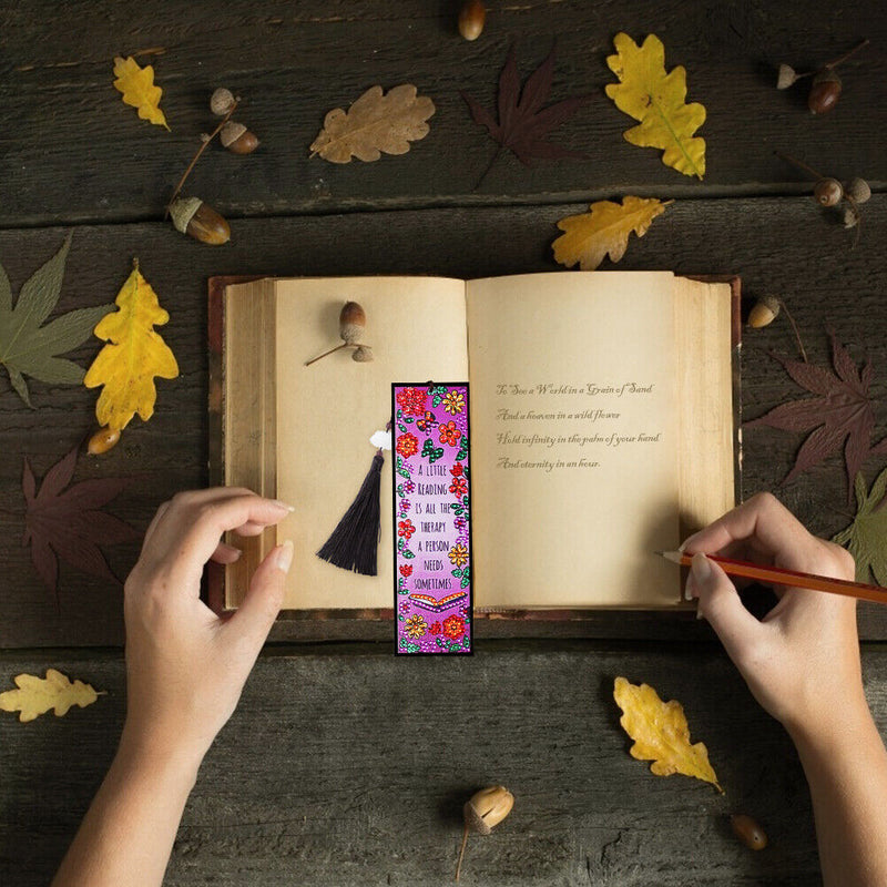 Leather Tassel Flowers Letter DIY Special Shaped Diamond Painting Bookmark Tab