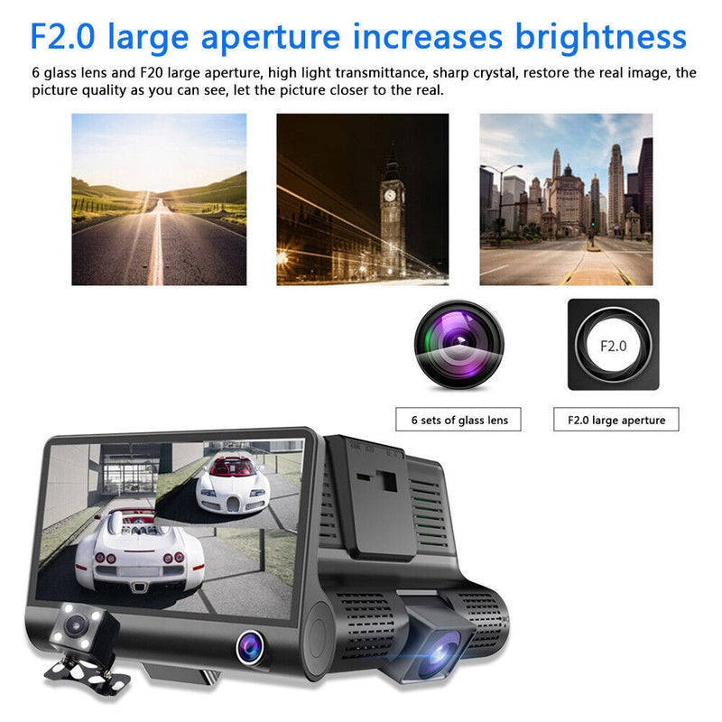 Dual Lens Dash Cam 4 Inch Display Dashboard Camera with Rear View Camera Newly