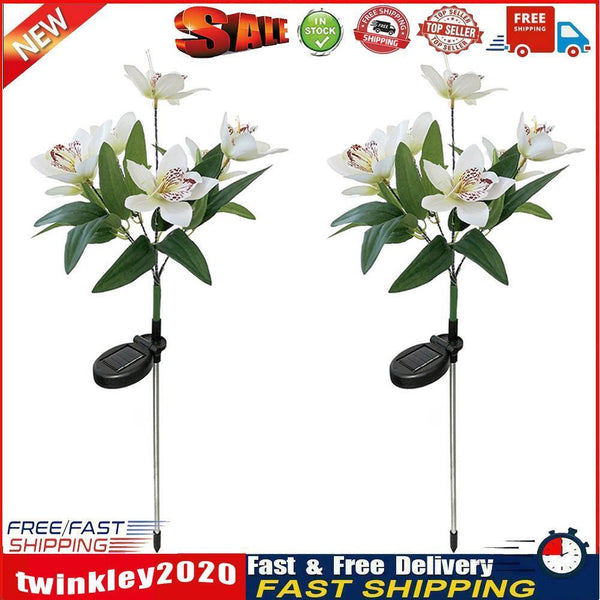 2x LED Solar Garden Orchid Light Waterproof Landscape Fence Decor (White) Newly