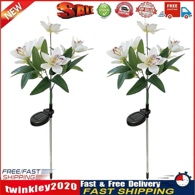 2x LED Solar Garden Orchid Light Waterproof Landscape Fence Decor (White) Newly
