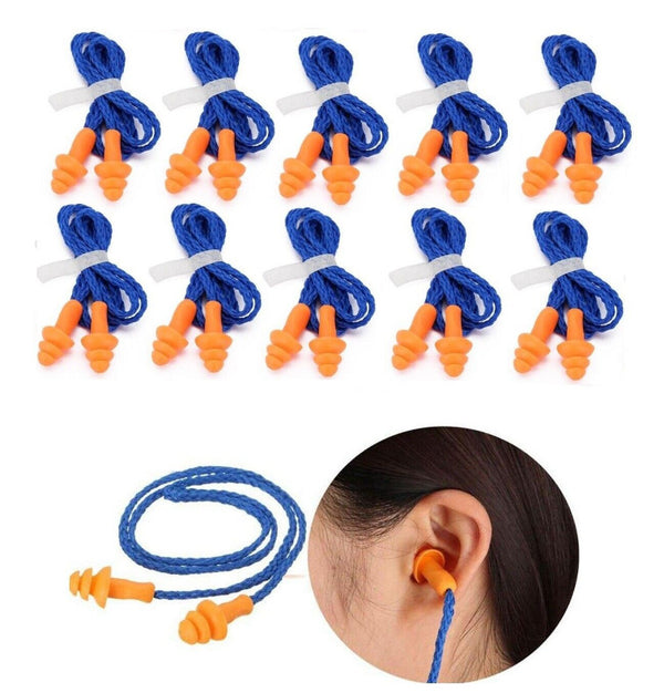 10Pair Soft Silicone Corded Ear Plugs Reusable Hearing Protect Safety Earplugs