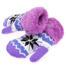 Casual Warm Unisex Children Knitted Elastic Ski Thickened Gloves(Purple)