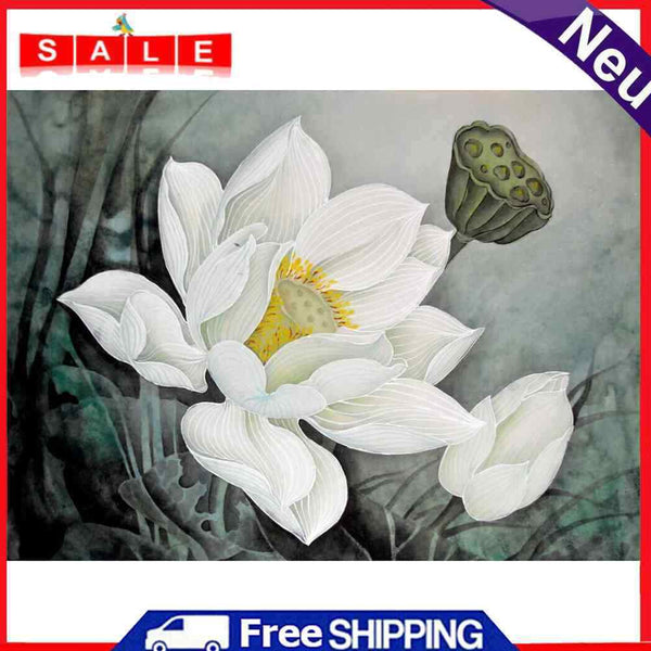 Lotus Flower Hand Painted Painting By Numbers DIY Canvas Oil Art Drawing Kit