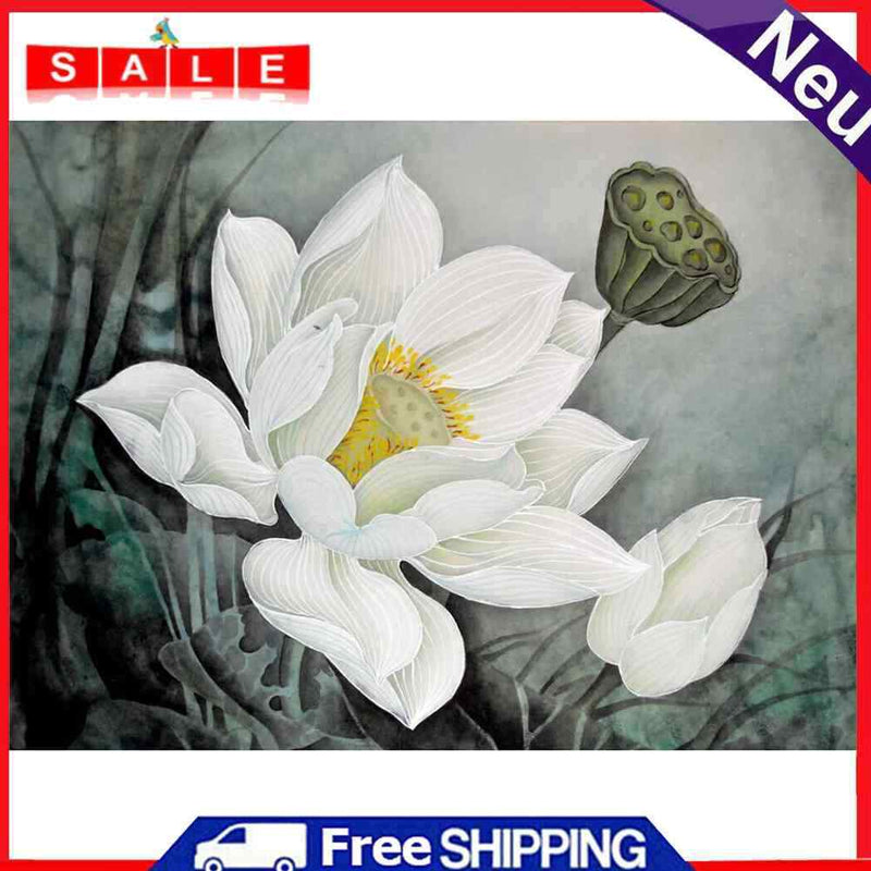 Lotus Flower Hand Painted Painting By Numbers DIY Canvas Oil Art Drawing Kit