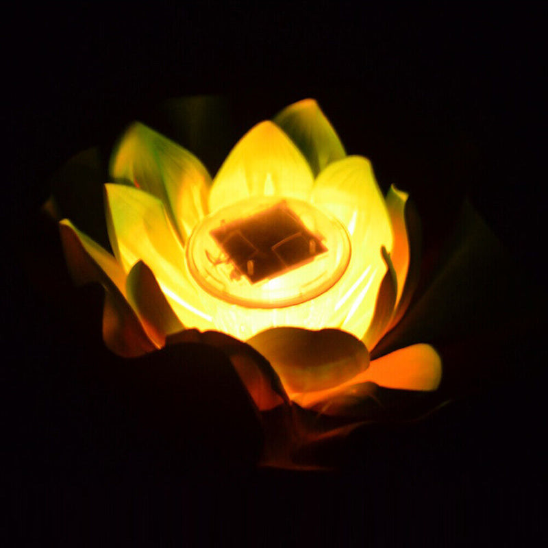 Lotus Solar Lights Flower Float Waterproof Outdoor Pond Pool Decor (White)