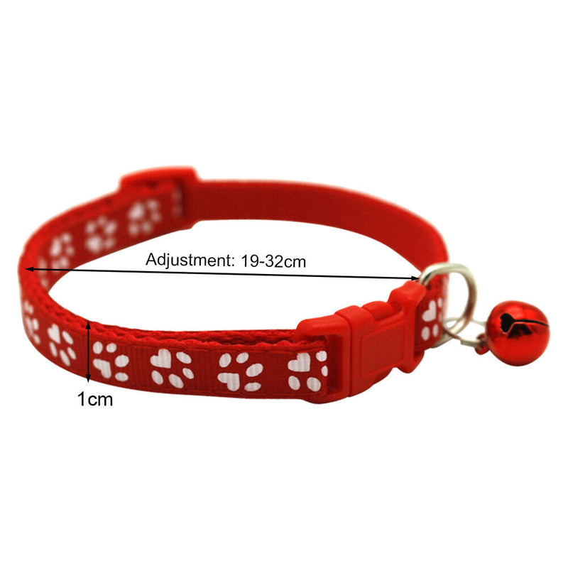 Pet Cat Dog Collar with Bell Footprint Buckle Adjustable Neck Strap (Red) Newly