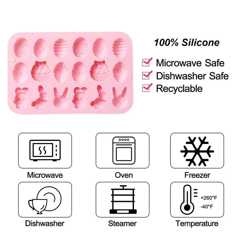 Fondant Moulds Easter Egg & Bunny Silicone Mold Tray for Candy Cake Chocolate