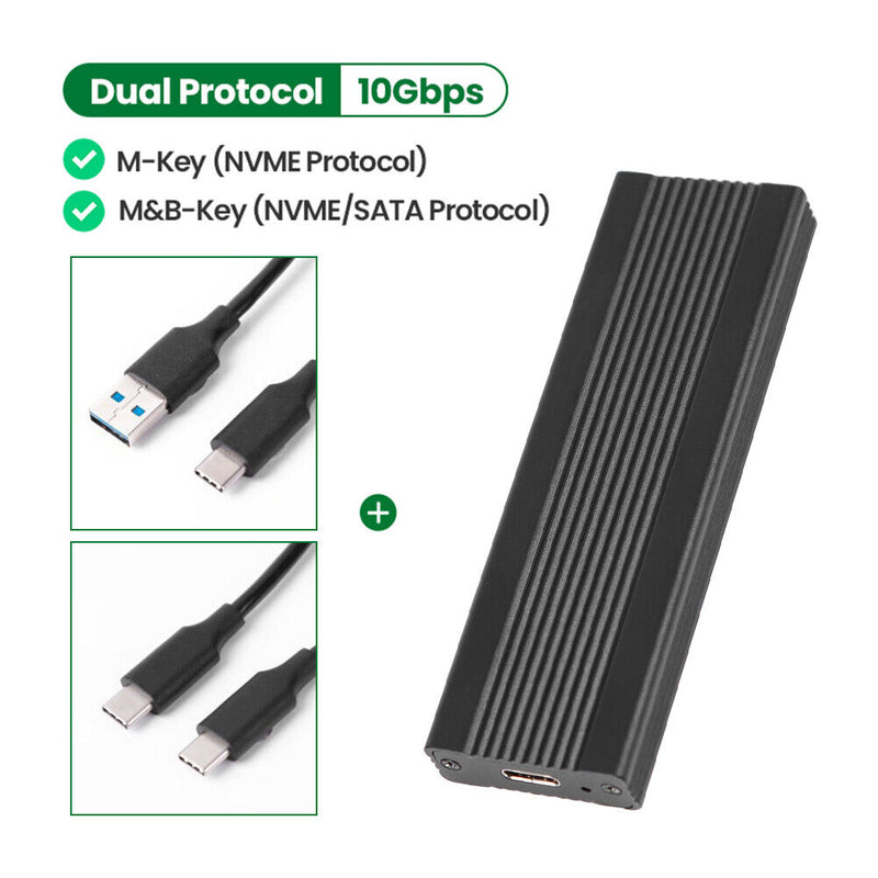 M2 SSD Disk Enclosure Hard Drive Box (Dual Protocol-10Gbps C-A+C-C Black)