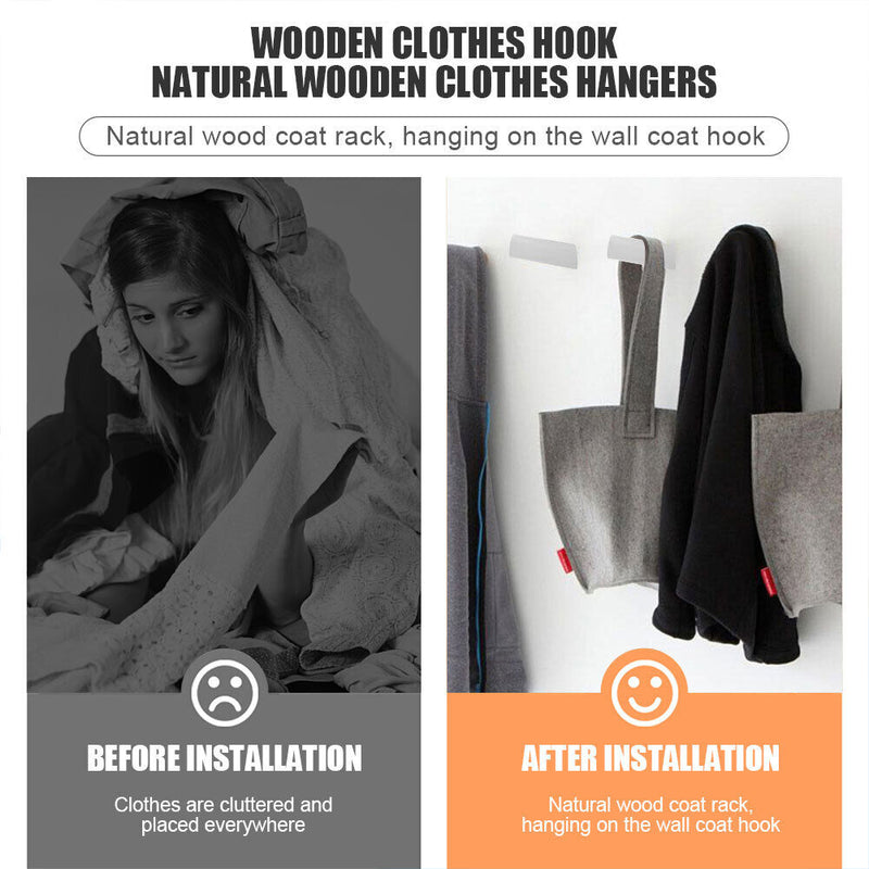 Nordic Wood Clothes Hangers Hooks Key Hat Handbag Wall Holder (White M) Newly