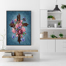 Hand Painted Artwork DIY Cross Flowers Painting By Numbers Kit Picture Craft