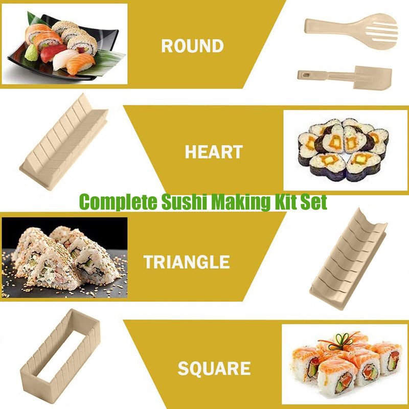 Sushi Making Kit, 10 Pieces DIY Sushi Set Plastic Sushi Maker Tool, White
