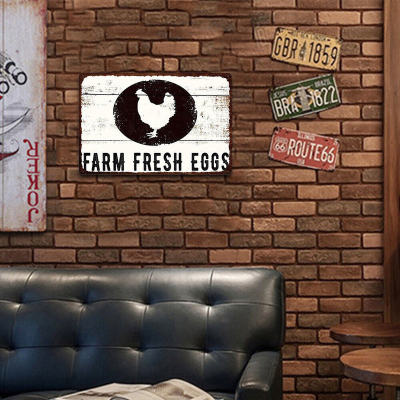 Farm Fresh Eggs Cat Metal Retro Tin Sign Poster Wall Art Home Decor Accessories