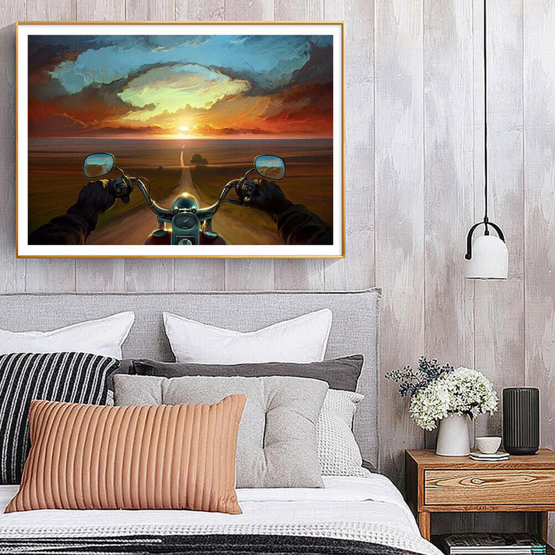 Frameless Oil Paint By Numbers Dusk Motorcycles DIY Canvas Picture Craft