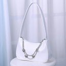 Fashion Ladies PU Leather Solid Color Underarm Bag Retro Butterfly Chain Purse