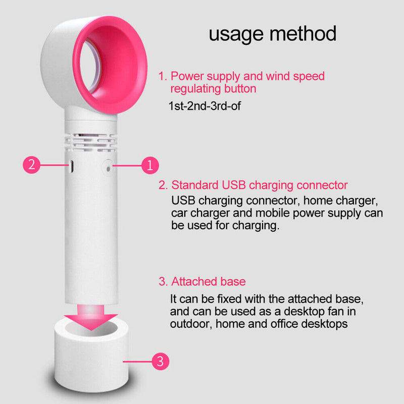Portable Bladeless Cooling Fan Summer Personal Handheld Desktop Fan (White)