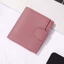 Women Simple Bifold Leather Short Wallet Solid Color Hasp Card Case (Red)