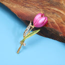 Tulip Flower Brooch Pin Crystal Rhinestone Women Costume Jewelry(Rose Red)