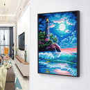 Lighthouse Full Moon 5D DIY Full Square Diamond Painting Digital Coloring M