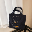 Cute Girls Corduroy Handbag Large Capacity Bear Print Top-handle Bag Women Totes