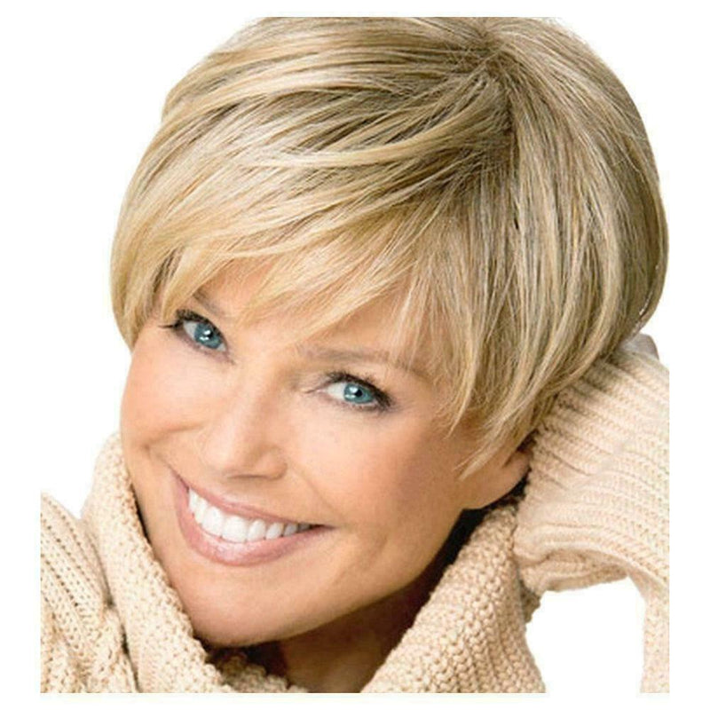 BIN Short Cut Blond Straight Layered Synthetic Hair Wig For Women Gift M9C0