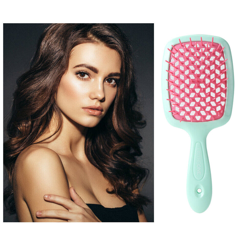 Wide Teeth Air Cushion Comb Scalp Massage Salon Hair Brush (Green pink) Newly
