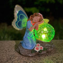 Garden Fairy Statue Waterproof Outdoor Sculpture with Solar Lights (Blue) Newly