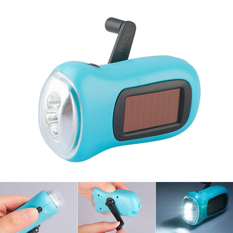 Hand Crank Solar Dynamo Torch Lamp Outdoor Emergency LED Flashlight (blue) Newly