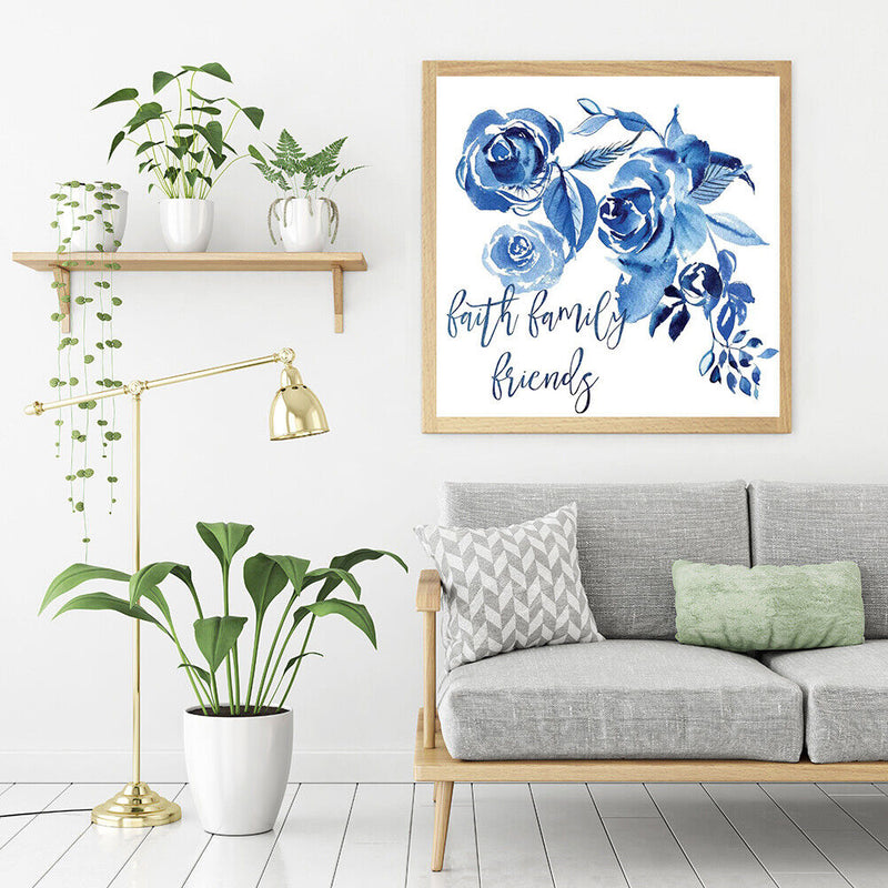 Blue Ink Flower Oil Paint By Numbers Kit DIY Acrylic Painting on Canvas no